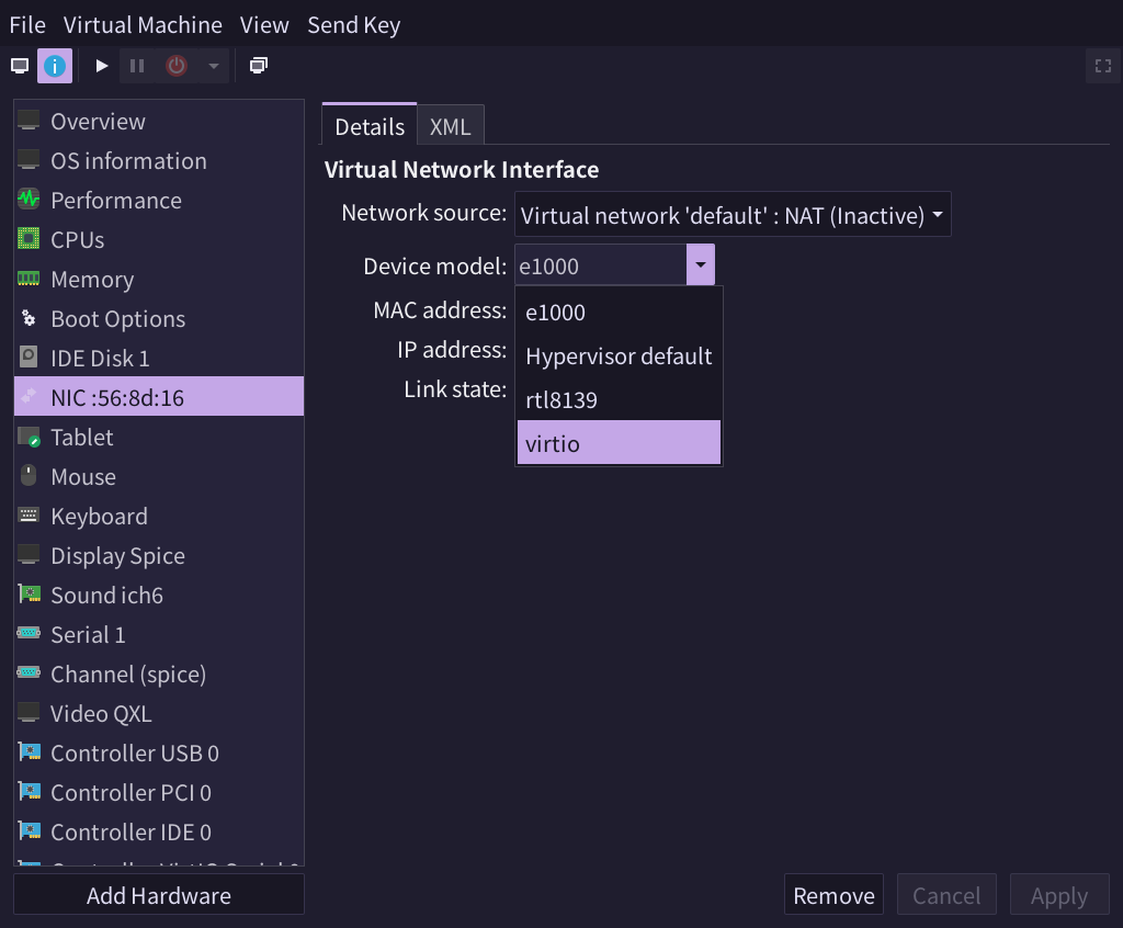 virt-manager Virtio device